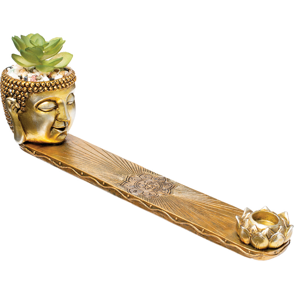 Buddha Incense & Cone Burner with Plant Design by Fujima - 12 inches, Aromatherapy, Handcrafted, Durable, and Versatile