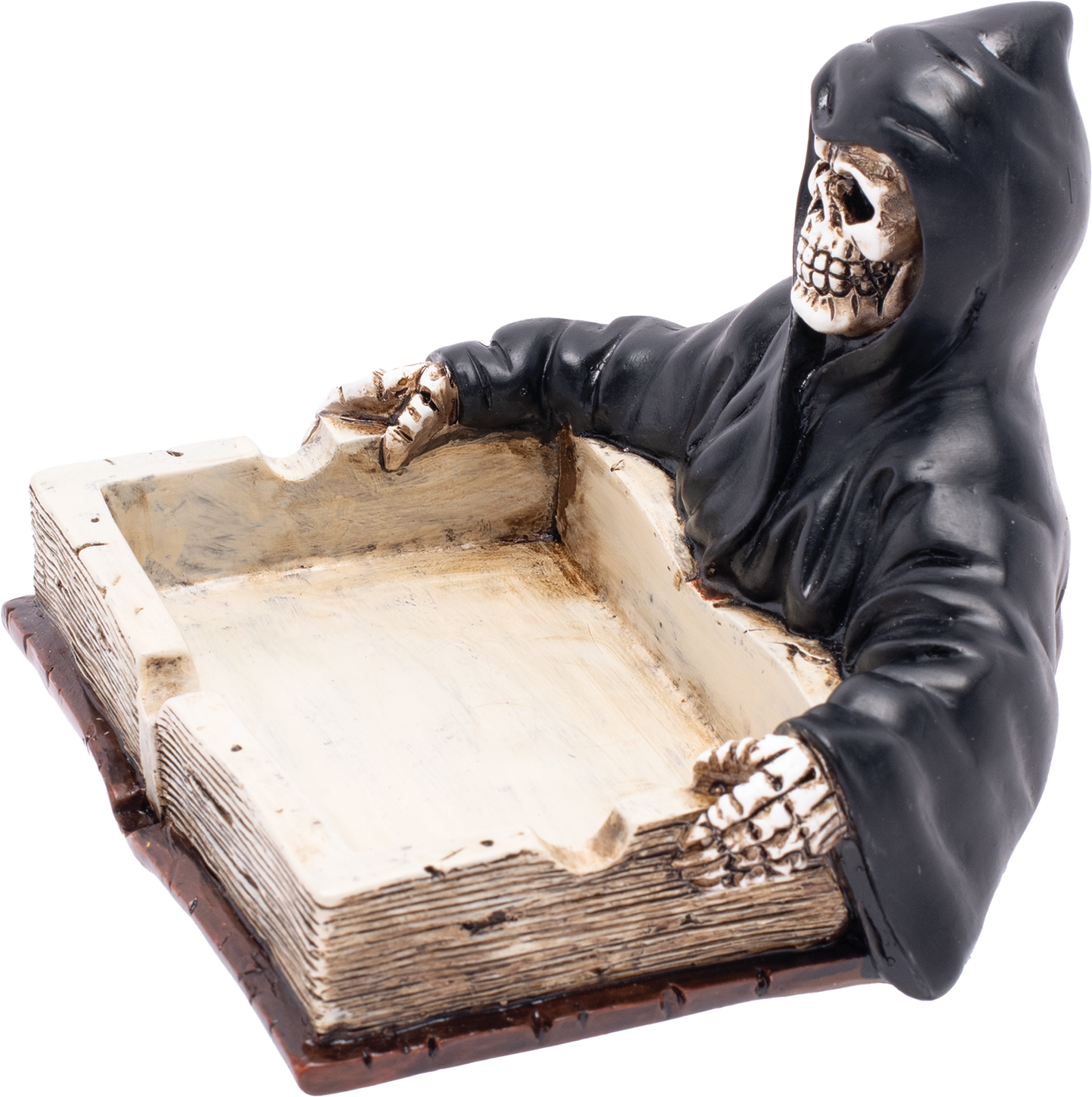 Grim Reaper Book Fujima Ashtray – Gothic Resin Ashtray with Skeleton Design, Durable & Easy to Clean, Unique Dark Decor for Home, Patio, or Altar