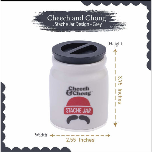 Cheech and Chong Ceramic Storage & Stash Jar for home and outdoor - | Storage Jars | Containers | Canisters - 3oz Stache Jar Design - White