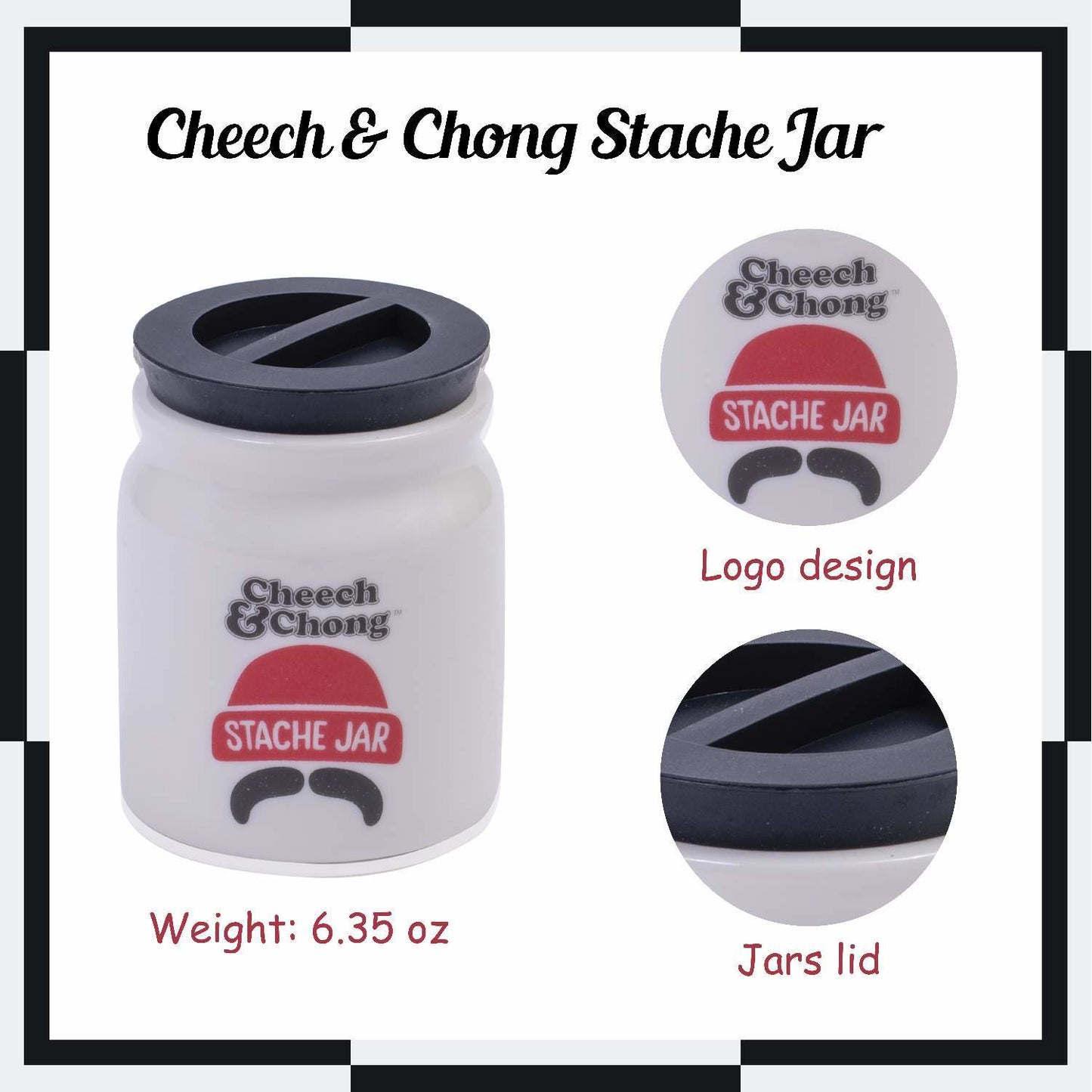 Cheech and Chong Ceramic Storage & Stash Jar for home and outdoor - | Storage Jars | Containers | Canisters - 3oz Stache Jar Design - White
