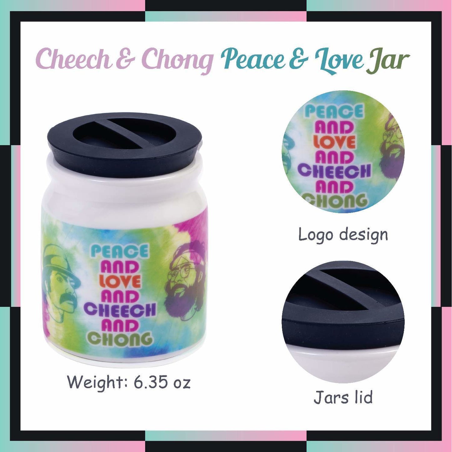 Cheech and Chong Ceramic Storage & Stash Jar for home and outdoor - | Storage Jars | Containers | Canisters - 3oz Stache Jar Design - White