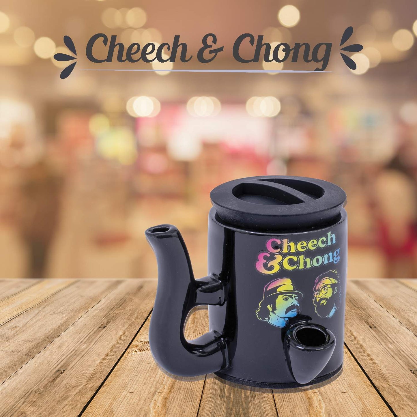 Cheech and Chong Ceramic Storage Jar & Pipe - Dual-Function, | Storage Jars with Pipe | Containers | Canisters - 3oz Stache Jar Design (Grey)