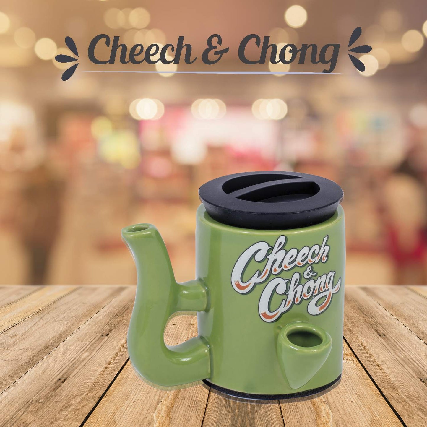 Cheech and Chong Ceramic Storage Jar & Pipe - Dual-Function, | Storage Jars with Pipe | Containers | Canisters - 3oz Stache Jar Design (Grey)