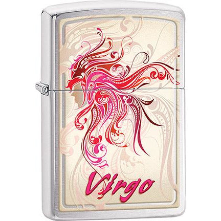 Zippo Windproof Metal Design Fire Lighter - Lifetime Refillable, Reusable Lighter for Smokers – Genuine Premium, Durable, Heavy Quality Chrome Finish Case - Virgo