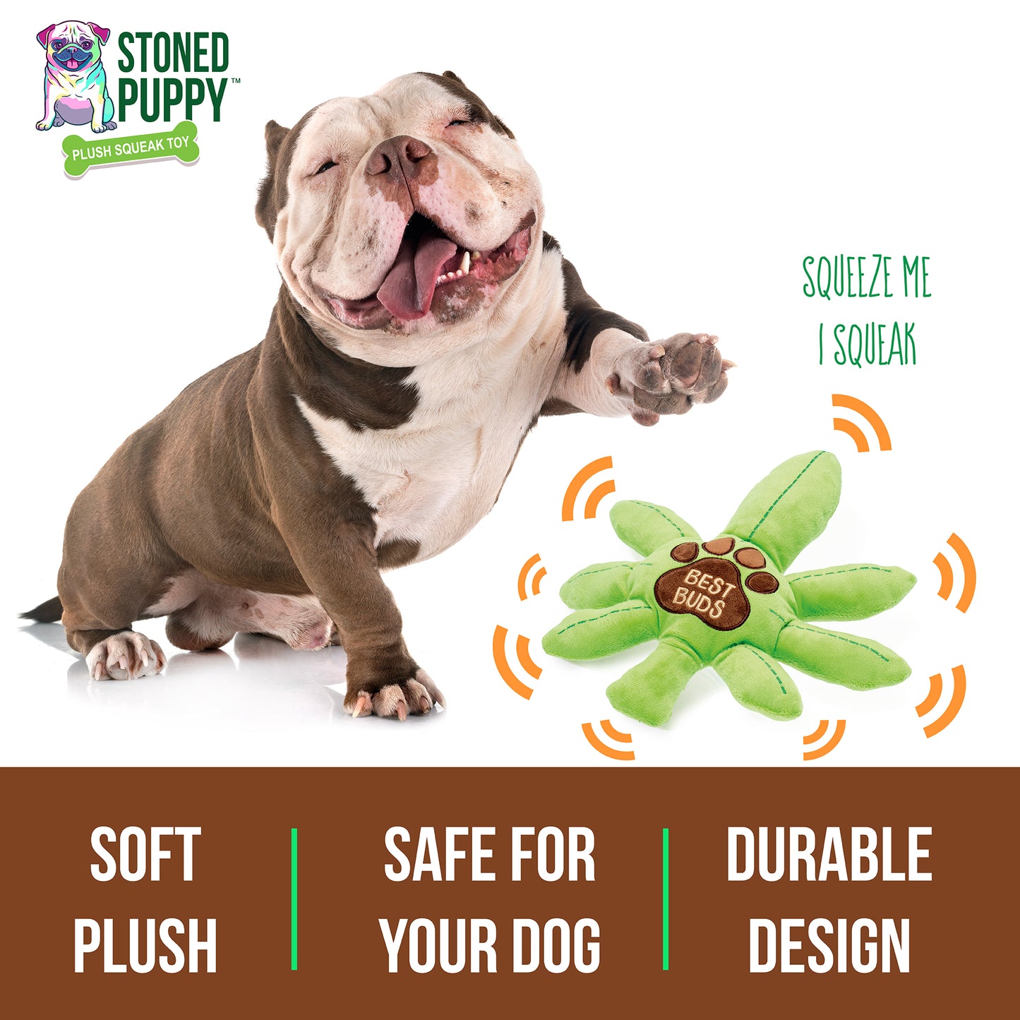 Best Buds Pot Leaf Plush Dog Toy - Funny 4/20 Themed- Durable and Safe Non-Toxic Materials -Soft Texture