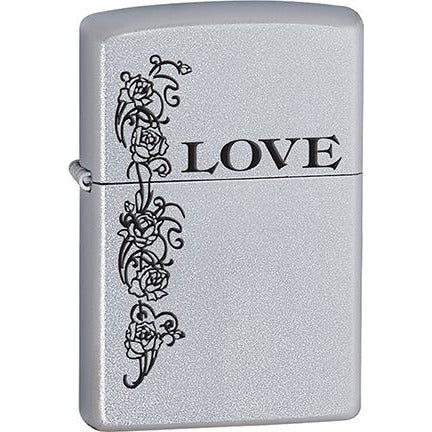 Zippo Windproof Metal Design Fire Lighter - Lifetime Refillable, Reusable Lighter for Smokers – Genuine Premium, Durable, Heavy Quality Chrome Finish Case - "Love" Floral Black & White Design