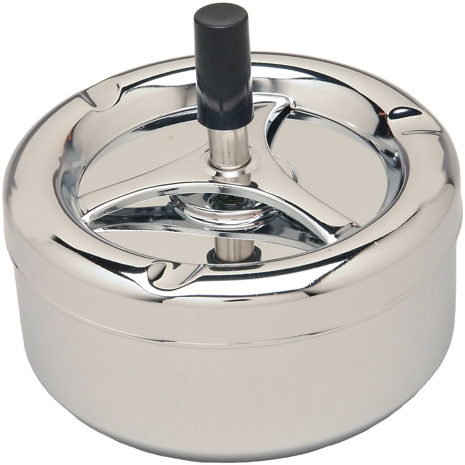 spin cigarette Metal Air Tight Push Down Spinning Cigarette Ashtray - Chrome/Silver spin cigarette Metal Air Tight Push Down Spinning Cigarette Ashtray - Chrome/Silver