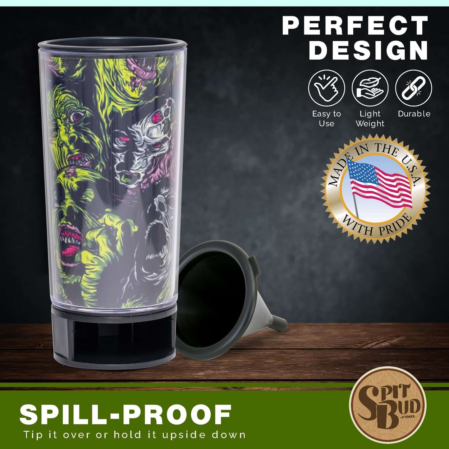 Spit Bud the Ultimate Spill Proof Portable Spittoon - Portable Spittoon with Can Opener: The Ultimate Spill-Proof Spitter - Zombie