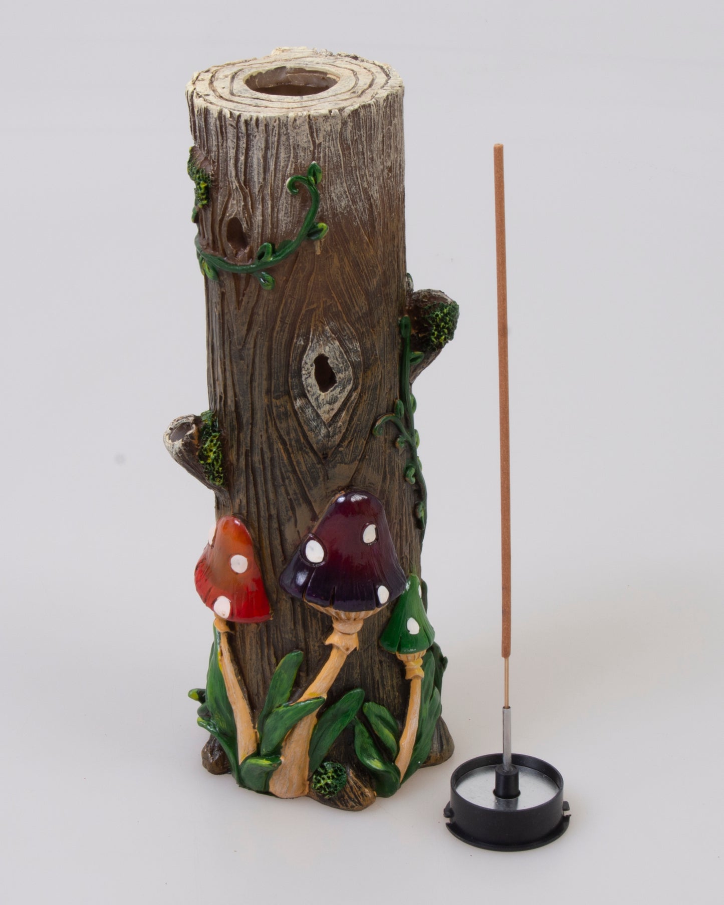 9.5" Novelty Mushroom Tree Forest Incense Burner Tower Polystone Incense Holder Handmade Painted Tower Incense Holder