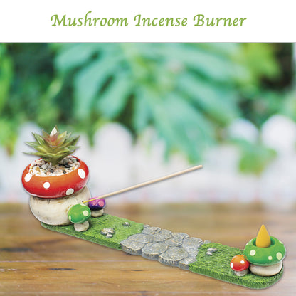 Mushroom Incense Burner with Plant Design by Fujima - 12 inches, Aromatherapy, Handcrafted, Durable, and Versatile