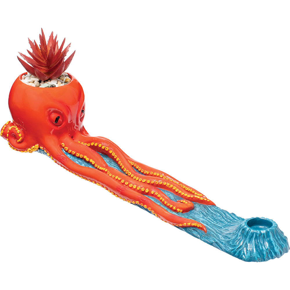 Octopus Incense & Cone Burner with Plant Design by Fujima - 12 inches, Aromatherapy, Handcrafted, Durable, and Versatile