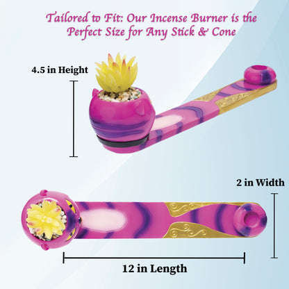 Trippy Cat Incense & Cone Burner with Plant Design by Fujima - 12 inches, Aromatherapy, Handcrafted, Durable, and Versatile