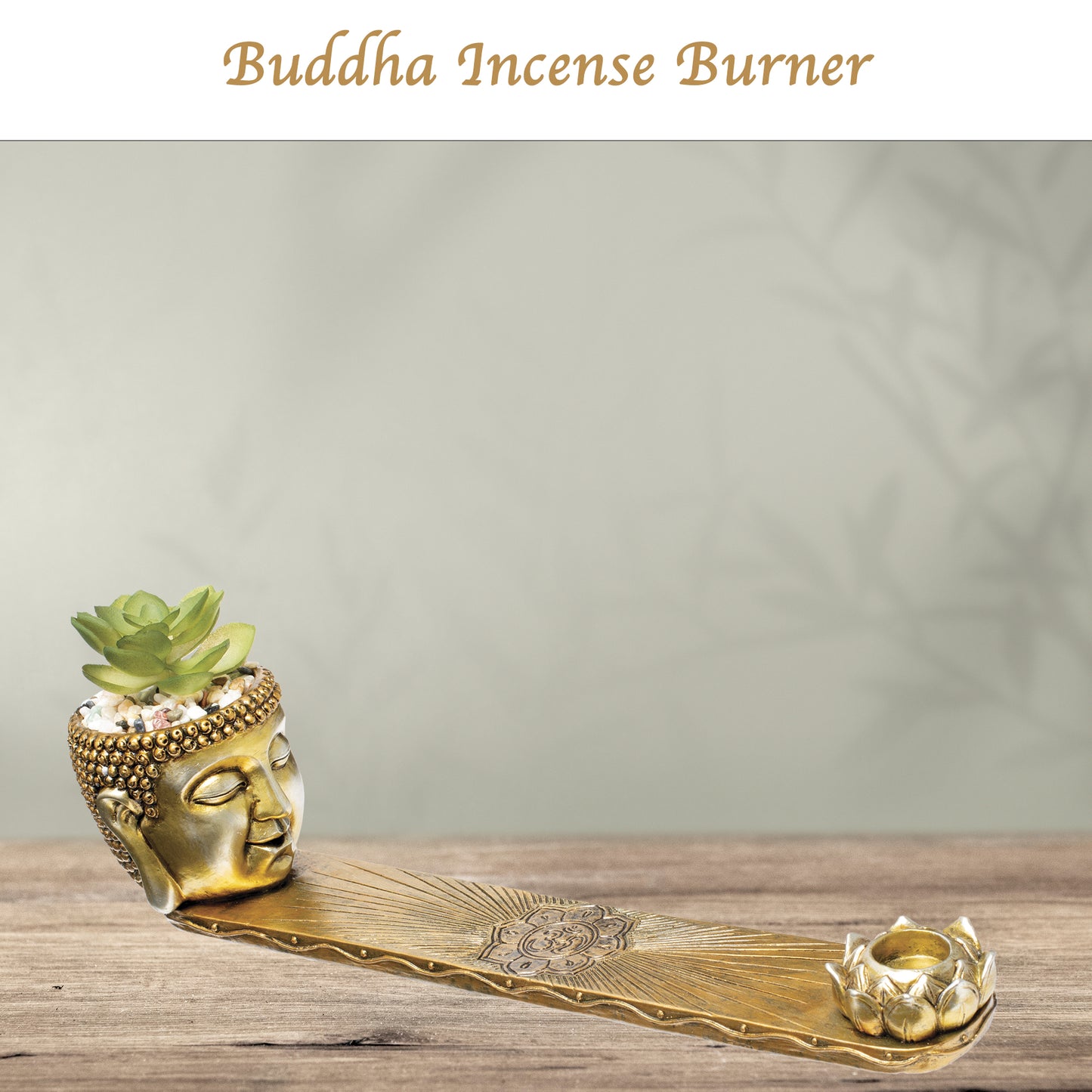 Buddha Incense & Cone Burner with Plant Design by Fujima - 12 inches, Aromatherapy, Handcrafted, Durable, and Versatile