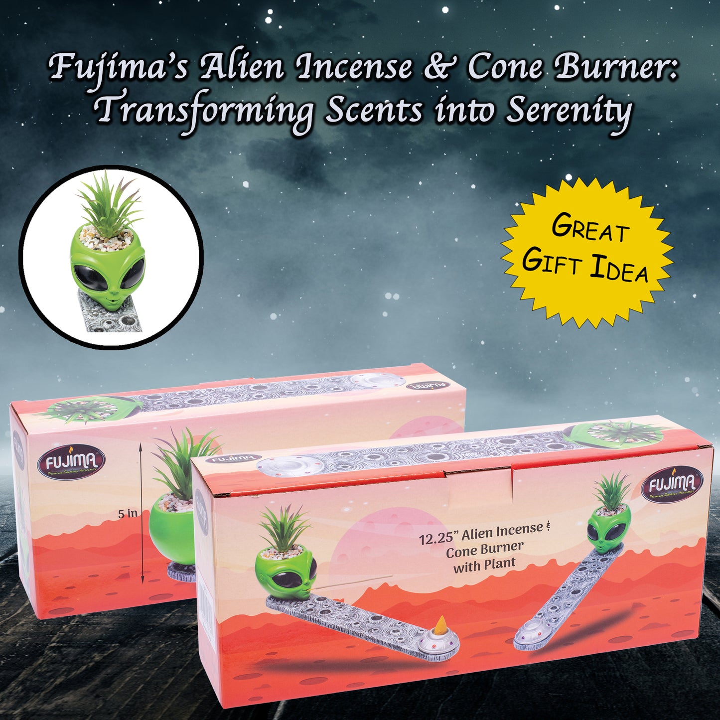 Alien Incense & Cone Burner with Plant Design by Fujima - 12 inches, Aromatherapy, Handcrafted, Durable, and Versatile