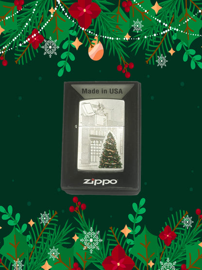 Zippo Windproof Metal Design Fire Lighter - Lifetime Refillable, Reusable Lighter for Smokers – Genuine Premium, Durable, Heavy Quality Chrome Finish Case - Christmas Tree Limited Edition