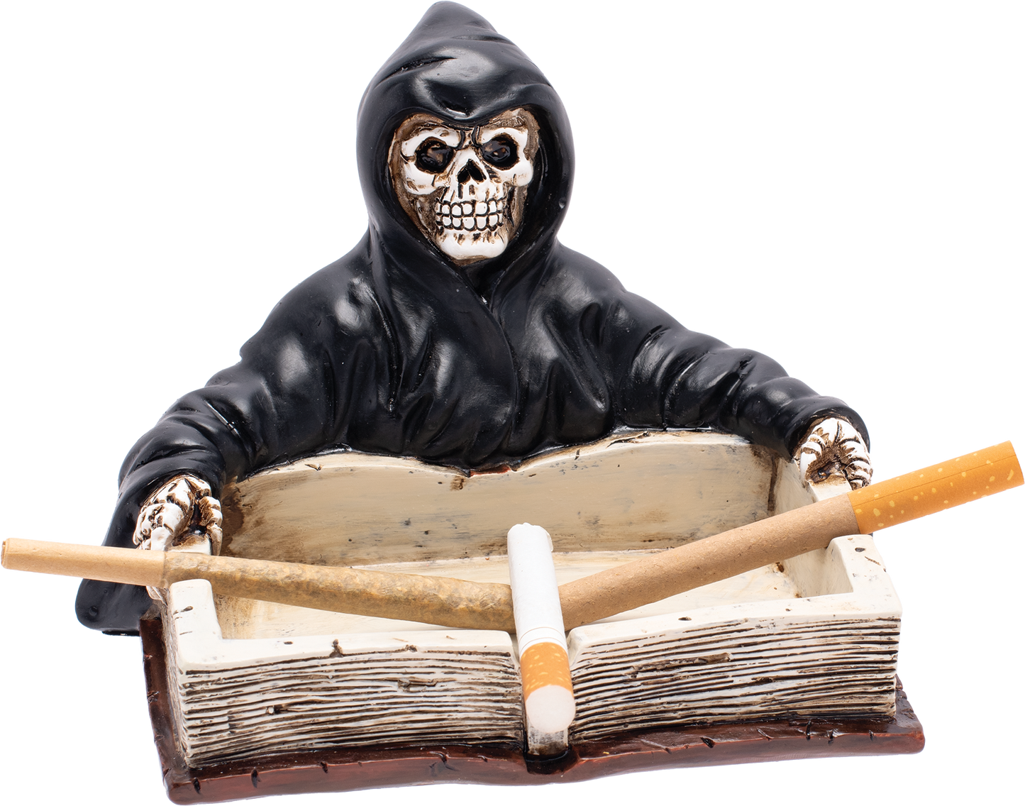 Grim Reaper Book Fujima Ashtray – Gothic Resin Ashtray with Skeleton Design, Durable & Easy to Clean, Unique Dark Decor for Home, Patio, or Altar