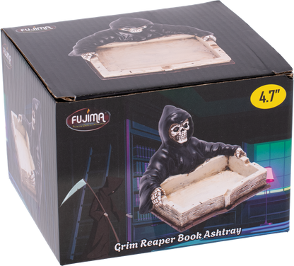 Grim Reaper Book Fujima Ashtray – Gothic Resin Ashtray with Skeleton Design, Durable & Easy to Clean, Unique Dark Decor for Home, Patio, or Altar