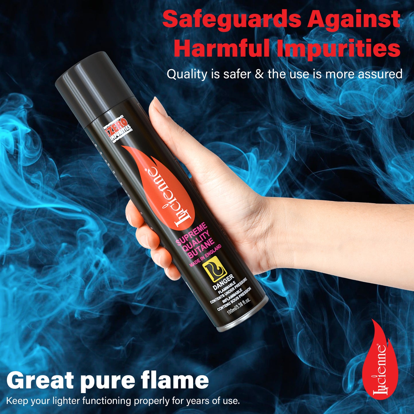 Lucienne Ultra-Refined Butane Fuel - Pure-Butane Refill Fluid for Torch with Nozzle - Plastic Tip to Prevent Leakage - Sulfur-Free Lighter Gas Refill for A Efficient Burn (100 ml, 3 Pack, 6 Pack, 12 Pack)