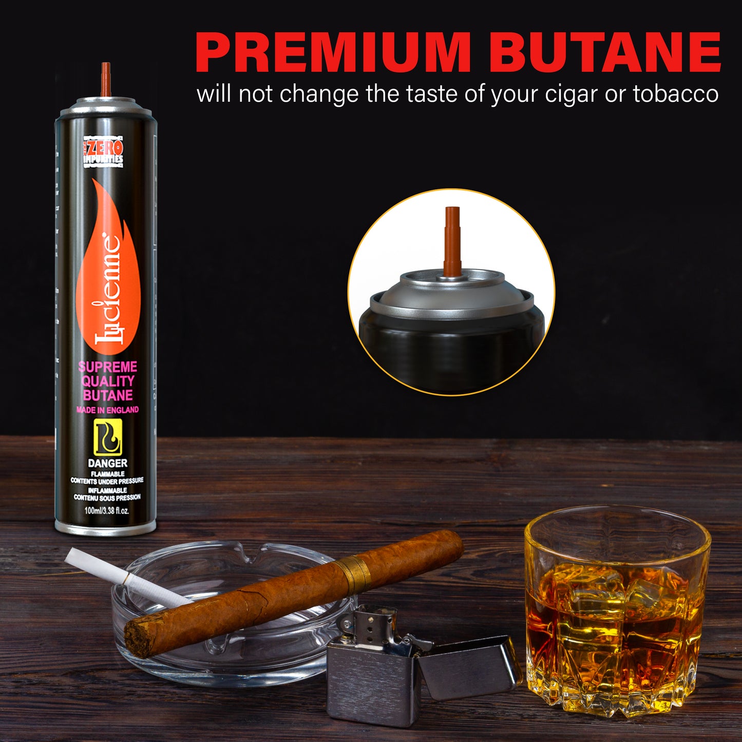 Lucienne Ultra-Refined Butane Fuel - Pure-Butane Refill Fluid for Torch with Nozzle - Plastic Tip to Prevent Leakage - Sulfur-Free Lighter Gas Refill for A Efficient Burn (100 ml, 3 Pack, 6 Pack, 12 Pack)