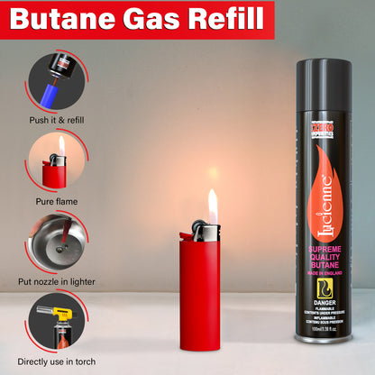 Lucienne Ultra-Refined Butane Fuel - Pure-Butane Refill Fluid for Torch with Nozzle - Plastic Tip to Prevent Leakage - Sulfur-Free Lighter Gas Refill for A Efficient Burn (100 ml, 3 Pack, 6 Pack, 12 Pack)