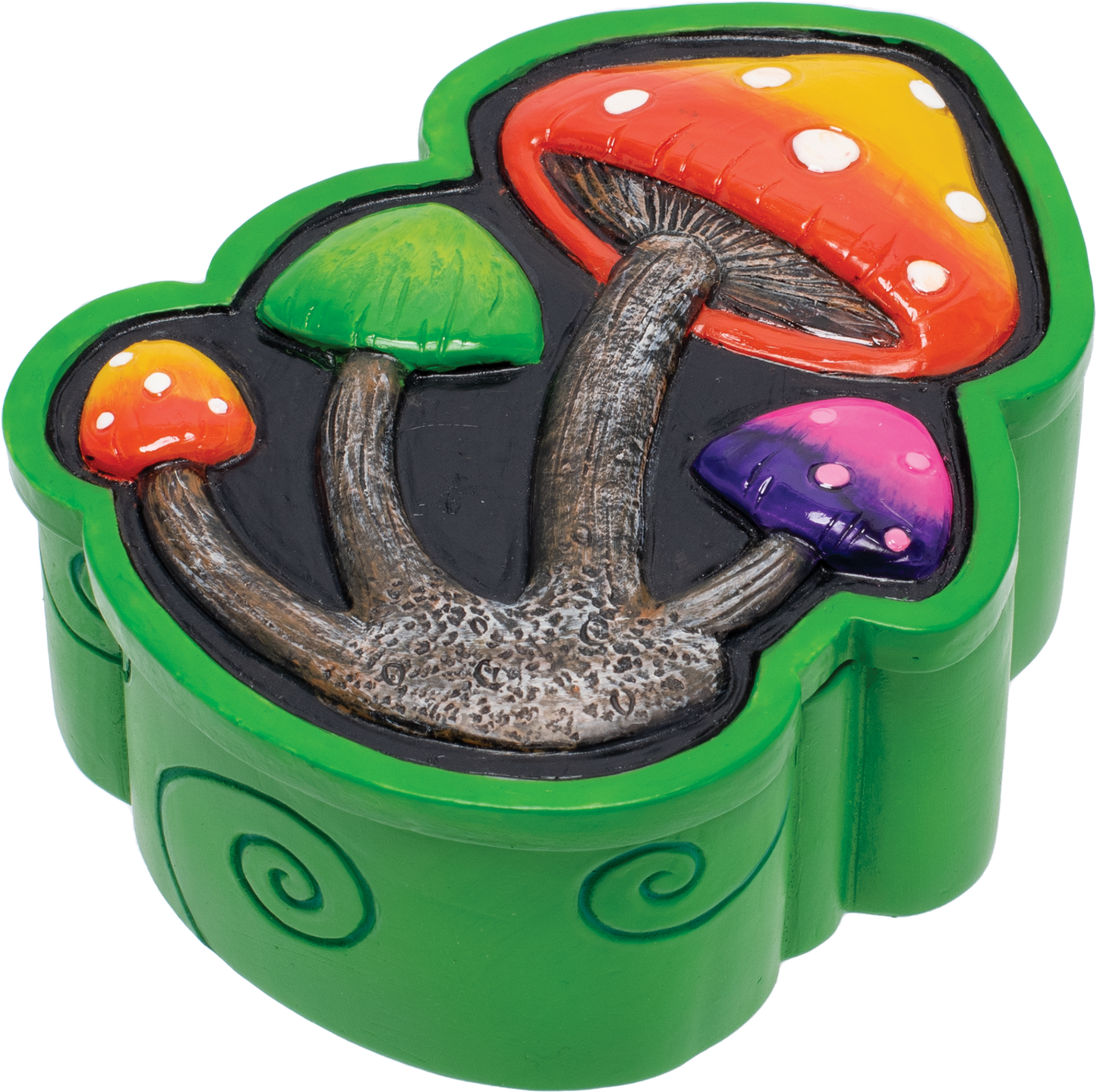 4-Inch Green Mushroom Polystone Stash Box - Handcrafted by Fujima with Intricate Detailing and Secure Storage Functionality - A Whimsical Treasure for Your Valuables