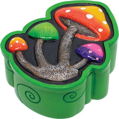 4-Inch Green Mushroom Polystone Stash Box - Handcrafted by Fujima with Intricate Detailing and Secure Storage Functionality - A Whimsical Treasure for Your Valuables