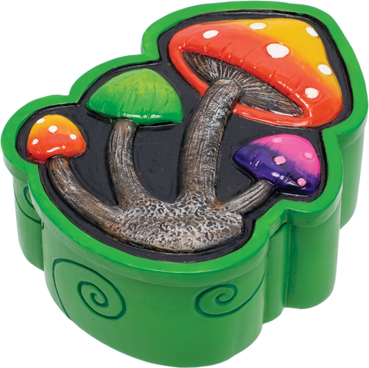 4-Inch Green Mushroom Polystone Stash Box - Handcrafted by Fujima with Intricate Detailing and Secure Storage Functionality - A Whimsical Treasure for Your Valuables