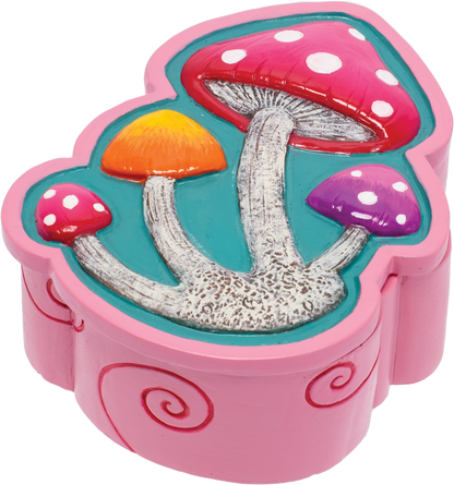 4-Inch Pink Mushroom Polystone Stash Box - Handcrafted by Fujima with Intricate Detailing and Secure Storage Functionality - A Whimsical Treasure for Your Valuables