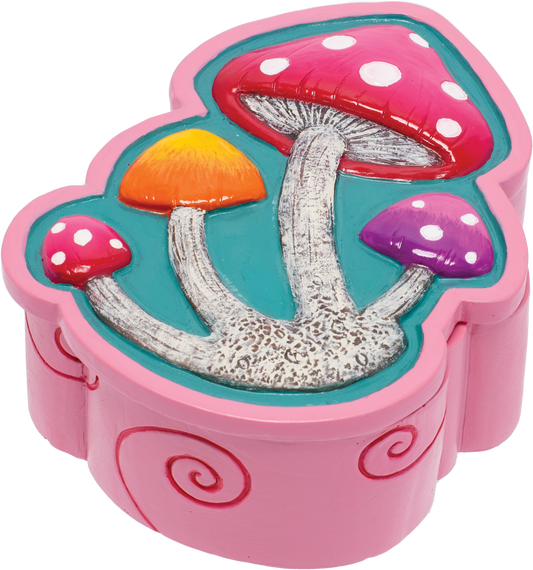 4-Inch Pink Mushroom Polystone Stash Box - Handcrafted by Fujima with Intricate Detailing and Secure Storage Functionality - A Whimsical Treasure for Your Valuables