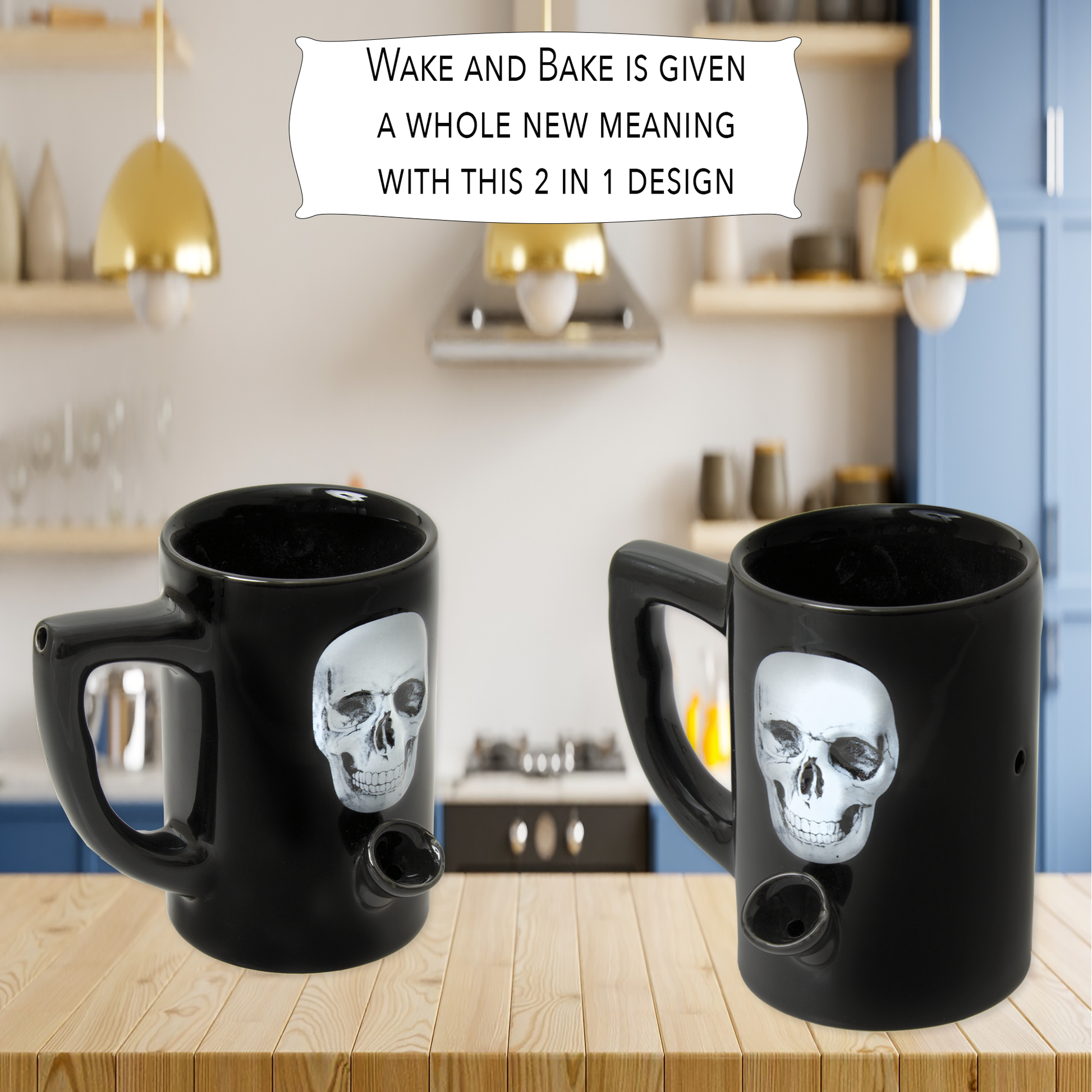 8oz. Ceramic Coffee Cup Shape Water Pipe Mug Skull