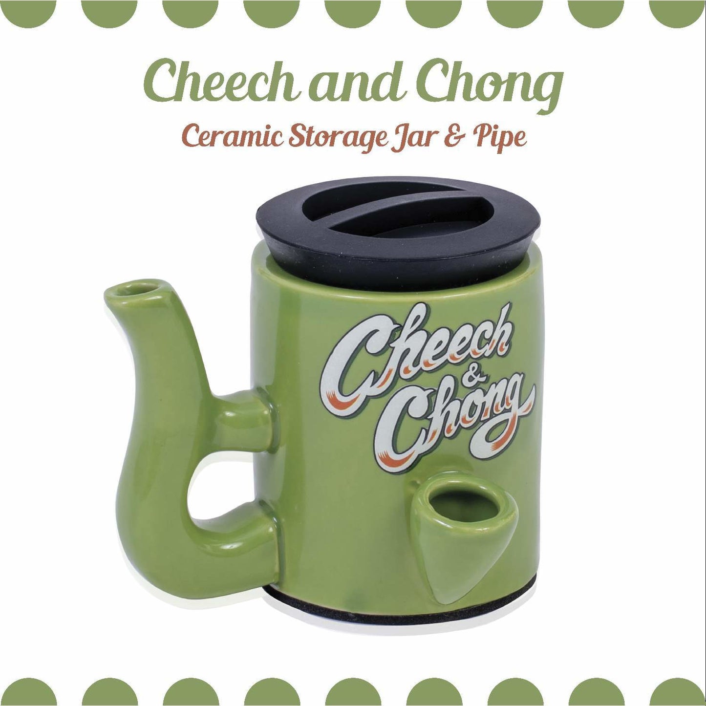 Cheech and Chong Ceramic Storage Jar & Pipe - Dual-Function, | Storage Jars with Pipe | Containers | Canisters - 3oz Stache Jar Design (Grey)