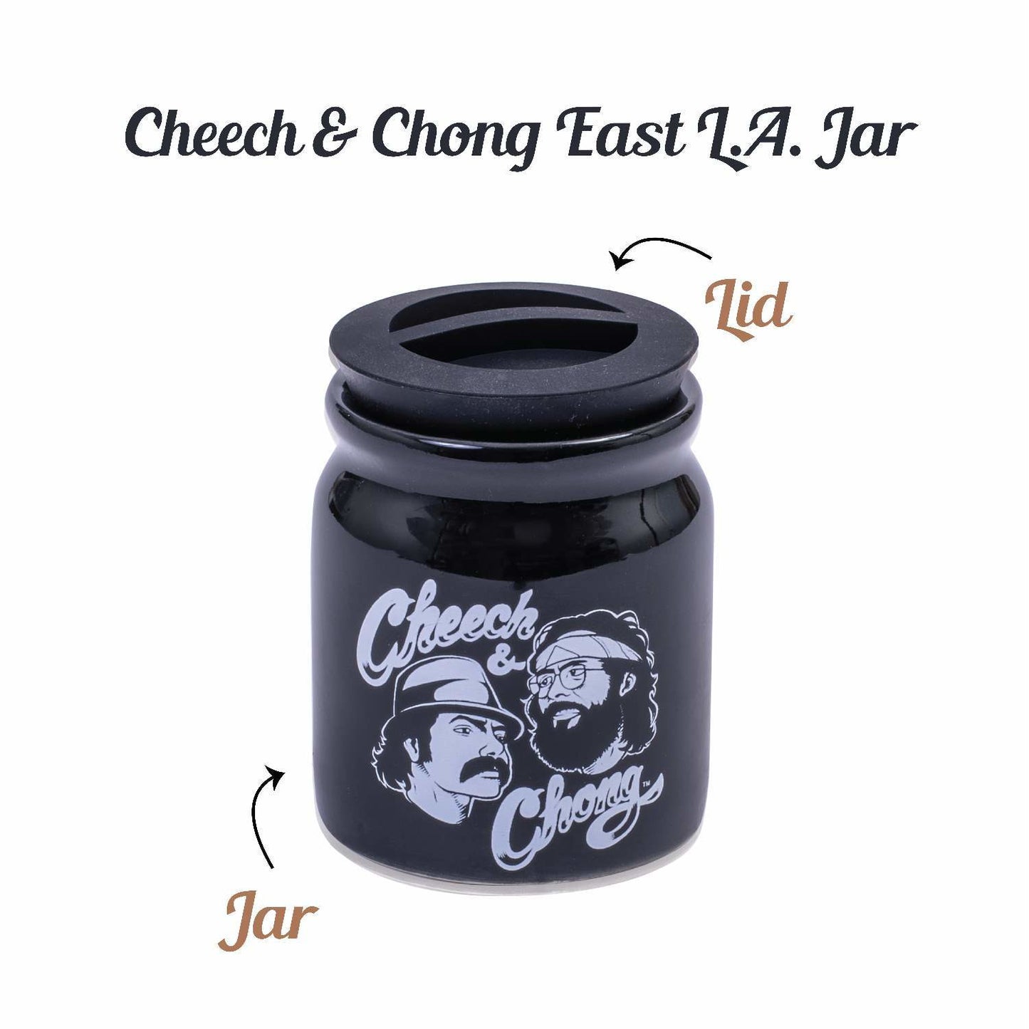 Cheech and Chong Ceramic Storage & Stash Jar for home and outdoor - | Storage Jars | Containers | Canisters - 3oz Stache Jar Design - White