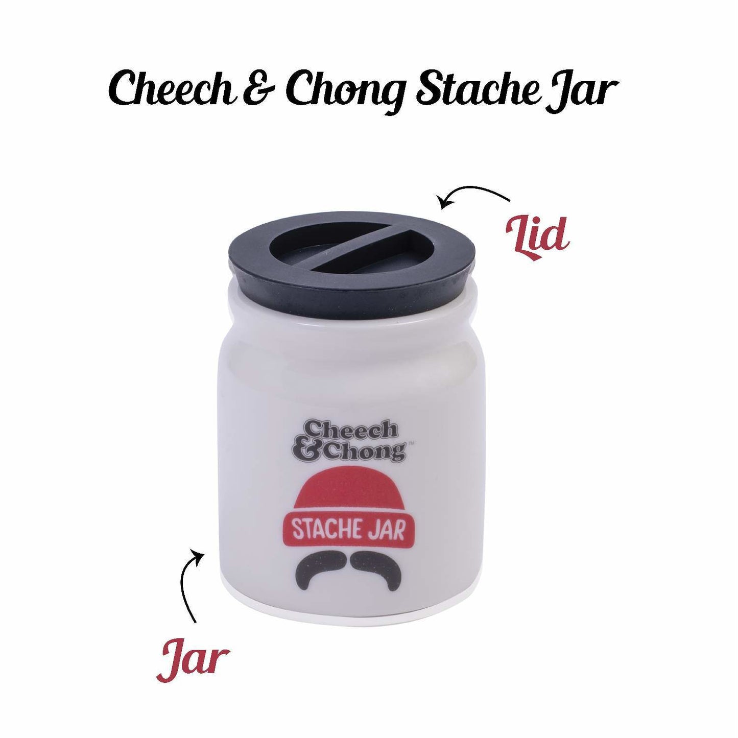 Cheech and Chong Ceramic Storage & Stash Jar for home and outdoor - | Storage Jars | Containers | Canisters - 3oz Stache Jar Design - White