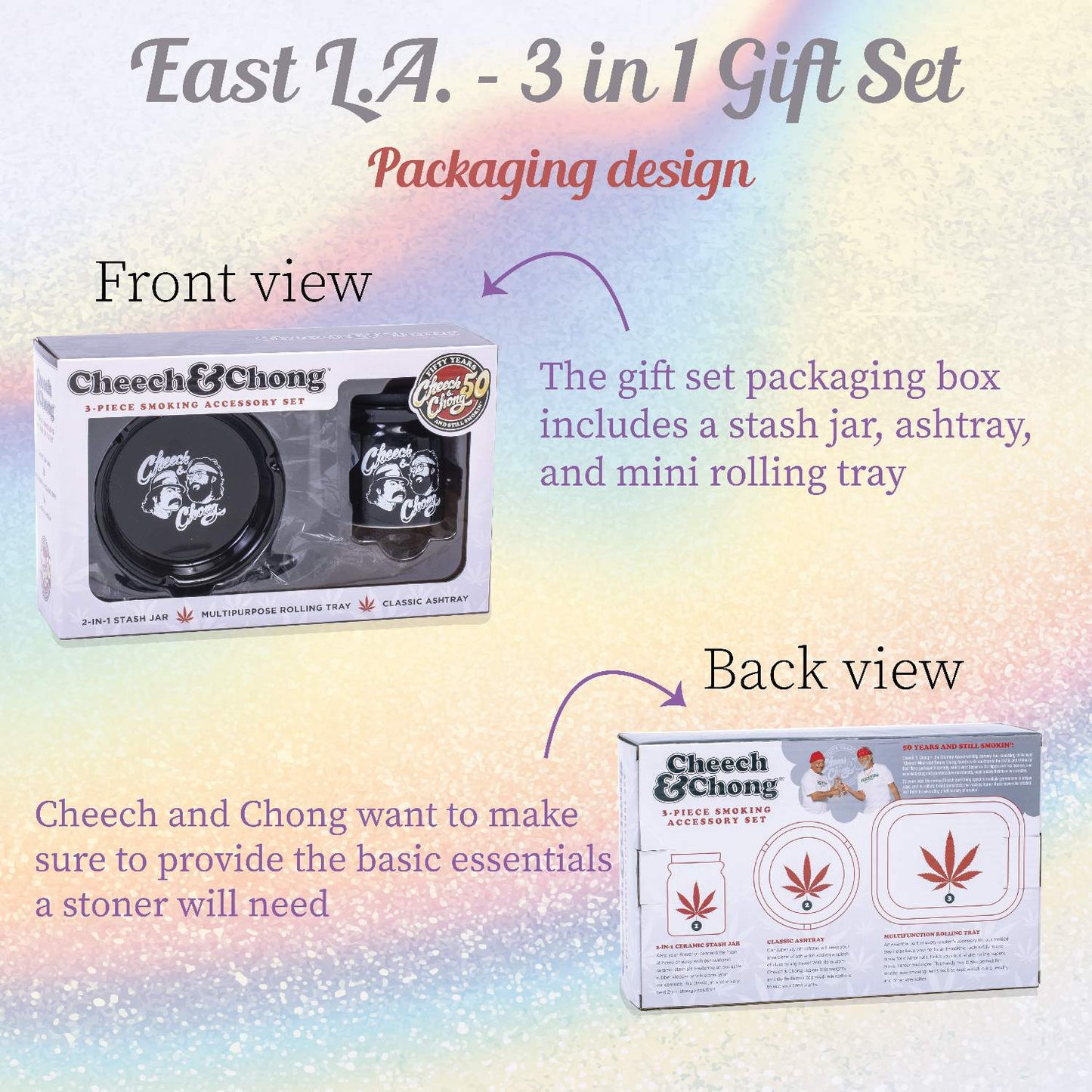 Cheech and Chong 3 in 1 Gift Set Rolling Tray, Ceramic Ashtray, and Stash Storage Jar