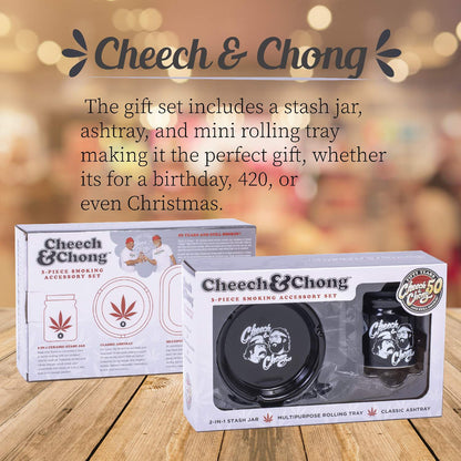 Cheech and Chong 3 in 1 Gift Set Rolling Tray, Ceramic Ashtray, and Stash Storage Jar