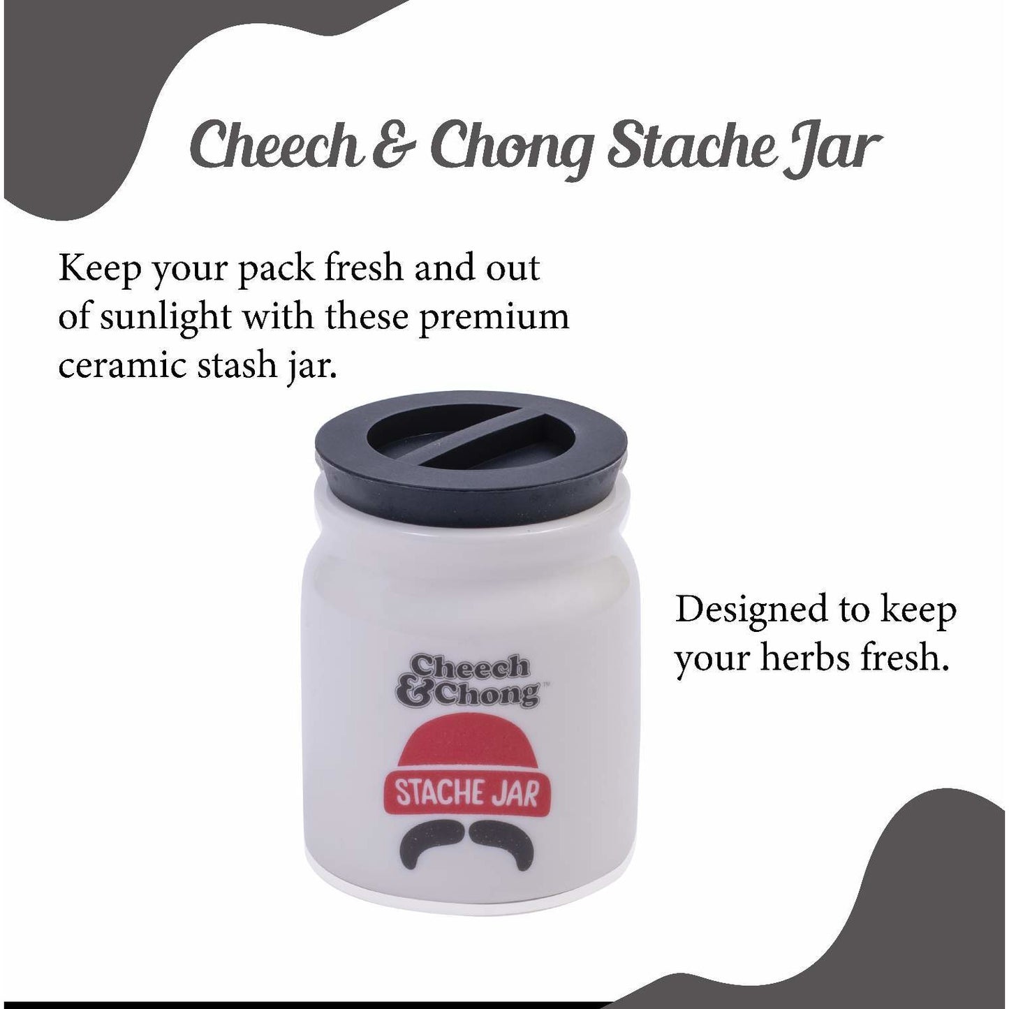 Cheech and Chong Ceramic Storage & Stash Jar for home and outdoor - | Storage Jars | Containers | Canisters - 3oz Stache Jar Design - White