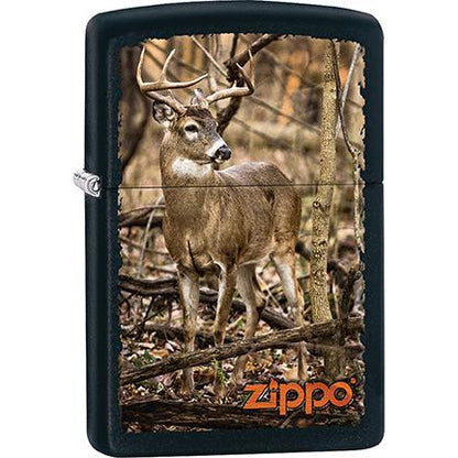 Zippo Windproof Metal Design Fire Lighter - Lifetime Refillable, Reusable Lighter for Smokers – Genuine Premium, Durable, Heavy Quality Chrome Finish Case - Buck In Forest