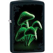 Zippo Windproof Metal Design Fire Lighter - Lifetime Refillable, Reusable Lighter for Smokers – Genuine Premium, Durable, Heavy Quality Chrome Finish Case - Green Glowing Mushrooms in the Dark