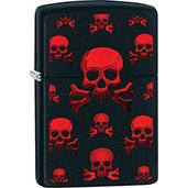 Zippo Windproof Metal Design Fire Lighter - Lifetime Refillable, Reusable Lighter for Smokers – Genuine Premium, Durable, Heavy Quality Chrome Finish Case - Red Skulls on Matte Black