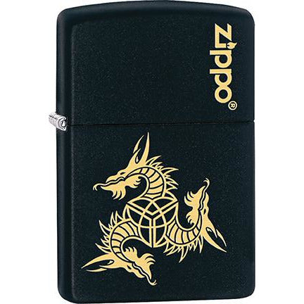 Zippo Windproof Metal Design Fire Lighter - Lifetime Refillable, Reusable Lighter for Smokers – Genuine Premium, Durable, Heavy Quality Chrome Finish Case - Three-Headed Tribal Dragon Tattoo