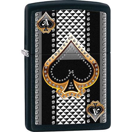 Zippo Windproof Metal Design Fire Lighter - Lifetime Refillable, Reusable Lighter for Smokers – Genuine Premium, Durable, Heavy Quality Chrome Finish Case - B&W Ace Of Spades with Gold Design