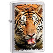 Zippo Windproof Metal Design Fire Lighter - Lifetime Refillable, Reusable Lighter for Smokers – Genuine Premium, Durable, Heavy Quality Chrome Finish Case - Tiger Portrait with Textured Edge