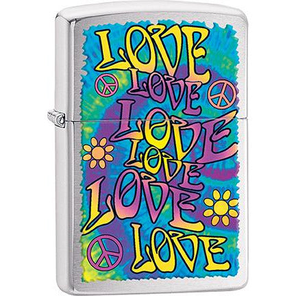 Zippo Windproof Metal Design Fire Lighter - Lifetime Refillable, Reusable Lighter for Smokers – Genuine Premium, Durable, Heavy Quality Chrome Finish Case - Colorful Love & Peace