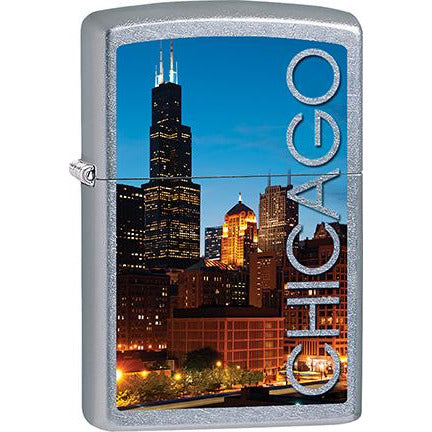 Zippo Windproof Metal Design Fire Lighter - Lifetime Refillable, Reusable Lighter for Smokers – Genuine Premium, Durable, Heavy Quality Chrome Finish Case - Chicago Downtown Skyscraper Skyline