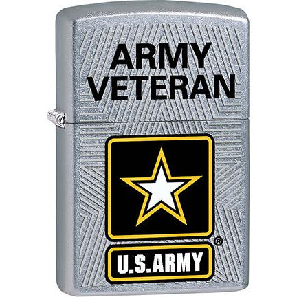 Zippo Windproof Metal Design Fire Lighter - Lifetime Refillable, Reusable Lighter for Smokers – Genuine Premium, Durable, Heavy Quality Chrome Finish Case - Army Veteran