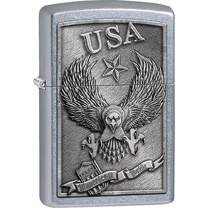 Zippo Windproof Metal Design Fire Lighter - Lifetime Refillable, Reusable Lighter for Smokers – Genuine Premium, Durable, Heavy Quality Chrome Finish Case - U.S.A. Iron Eagle "American Pride" on Brushed Chrome.