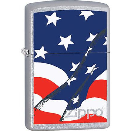 Zippo Windproof Metal Design Fire Lighter - Lifetime Refillable, Reusable Lighter for Smokers – Genuine Premium, Durable, Heavy Quality Chrome Finish Case - Wavy U.S. Flag