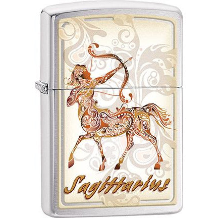 Zippo Windproof Metal Design Fire Lighter - Lifetime Refillable, Reusable Lighter for Smokers – Genuine Premium, Durable, Heavy Quality Chrome Finish Case - Sagittarius