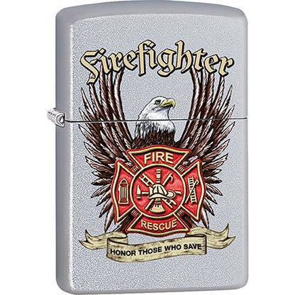 Zippo Windproof Metal Design Fire Lighter - Lifetime Refillable, Reusable Lighter for Smokers – Genuine Premium, Durable, Heavy Quality Chrome Finish Case - Fire Fighter Crest and Eagle "Honor Those Who Save"