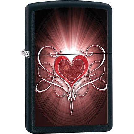 Zippo Windproof Metal Design Fire Lighter - Lifetime Refillable, Reusable Lighter for Smokers – Genuine Premium, Durable, Heavy Quality Chrome Finish Case - Fancy Red Illuminated Heart